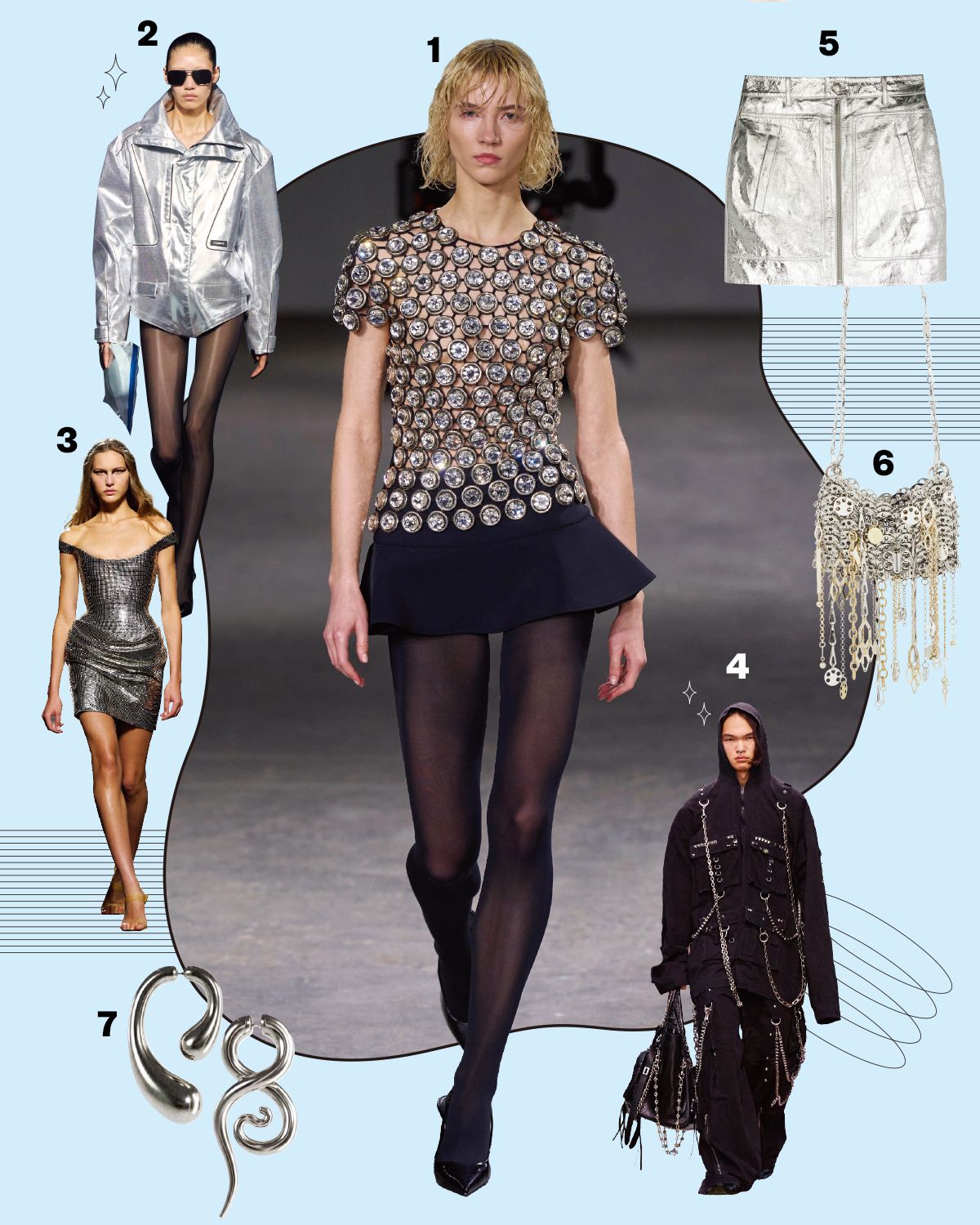 1 david koma. 2 coperni. 3 versace. 4 balenciaga. 5 미니스커트 60만원대 Zadig&Voltaire. 6 메탈 숄더백 가격미정 rabanne. 7 이어링 가격미정 Panconesi.