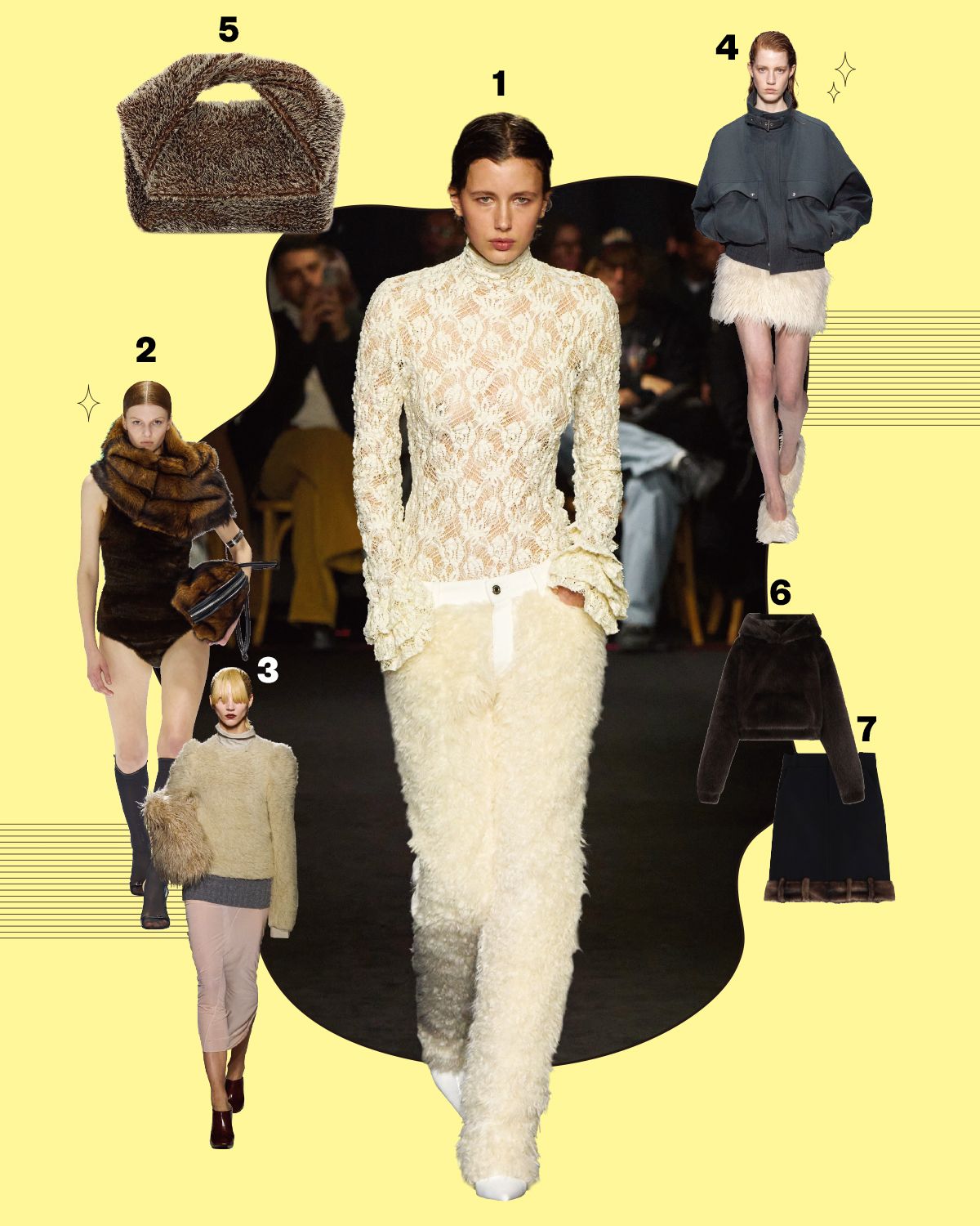 1 msgm. 2 acne studios. 3 dries van noten. 4 system. 5 토트백 1백50만원대 JW Anderson. 6 퍼 후디, 스커트 모두 가격미정 We11done. 7 페이크 퍼 뮬 가격미정 Balenciaga x Crocs.