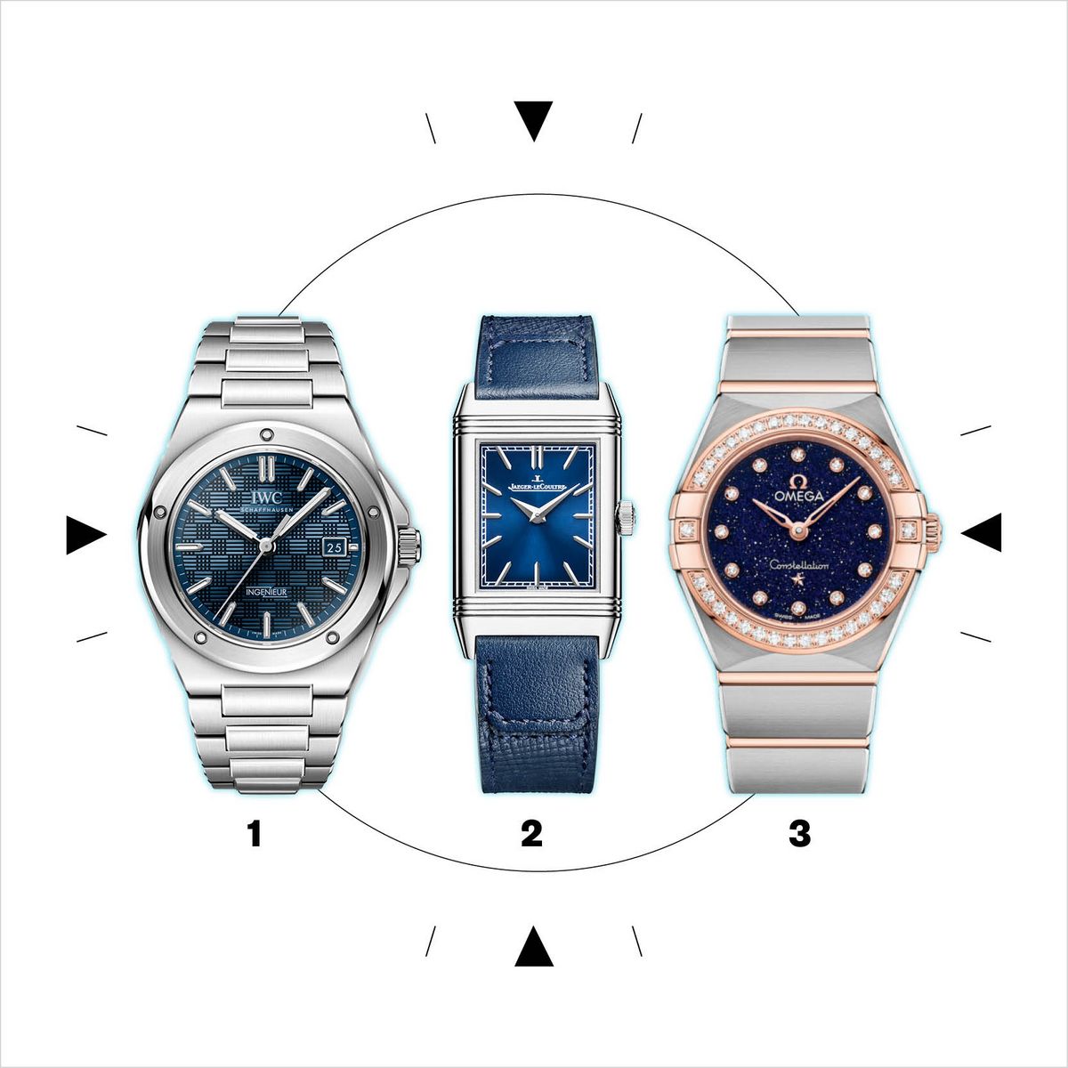 1 iwc schaffhausen 2 jaeger-lecoultre 3 omega