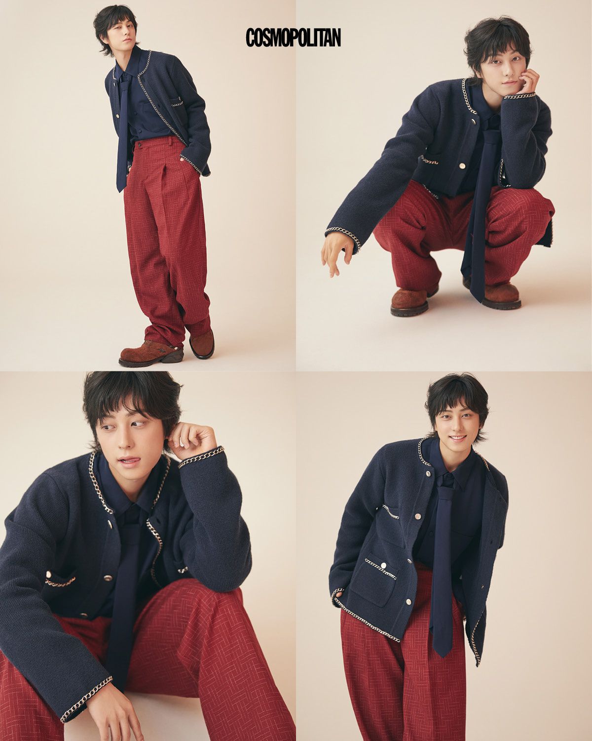 카디건, 셔츠, 타이 모두 Bed J. W. Ford by Mue. 팬츠 Kenzo. 슈즈 스타일리스트 소장품.