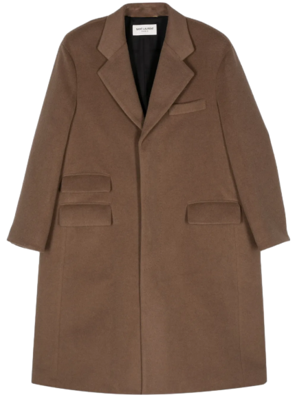 울 싱글 브레스티드 롱 코트