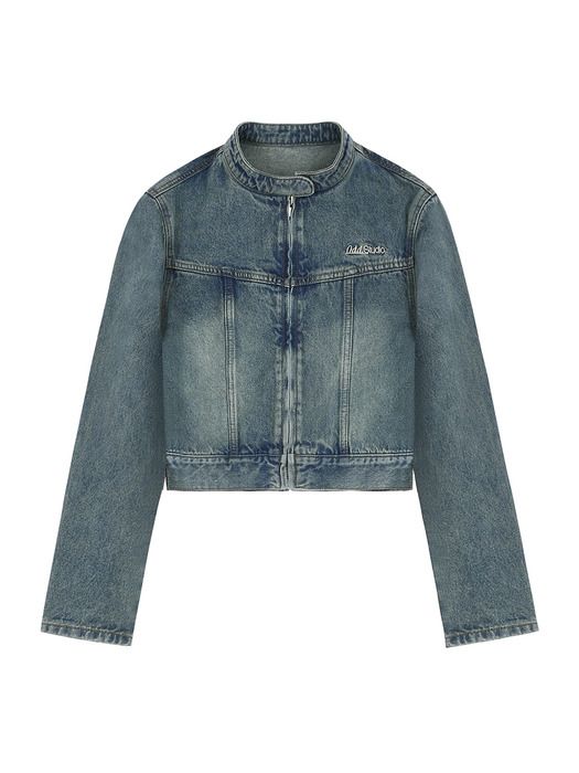 샌드 워싱 바이커 데님 크롭 자켓