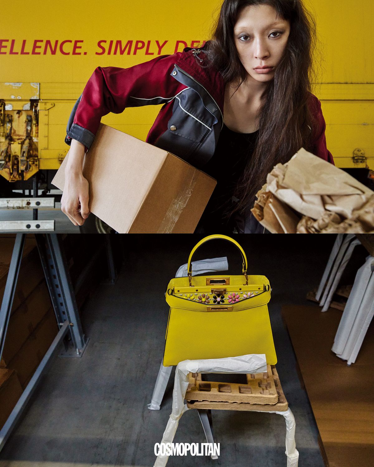 (위)윈드브레이커 63만원대 Self-portrait. 탱크톱 59만원 Courrèges. (아래)피카부 I See U 미디엄 백 1천3백60만원 Fendi.