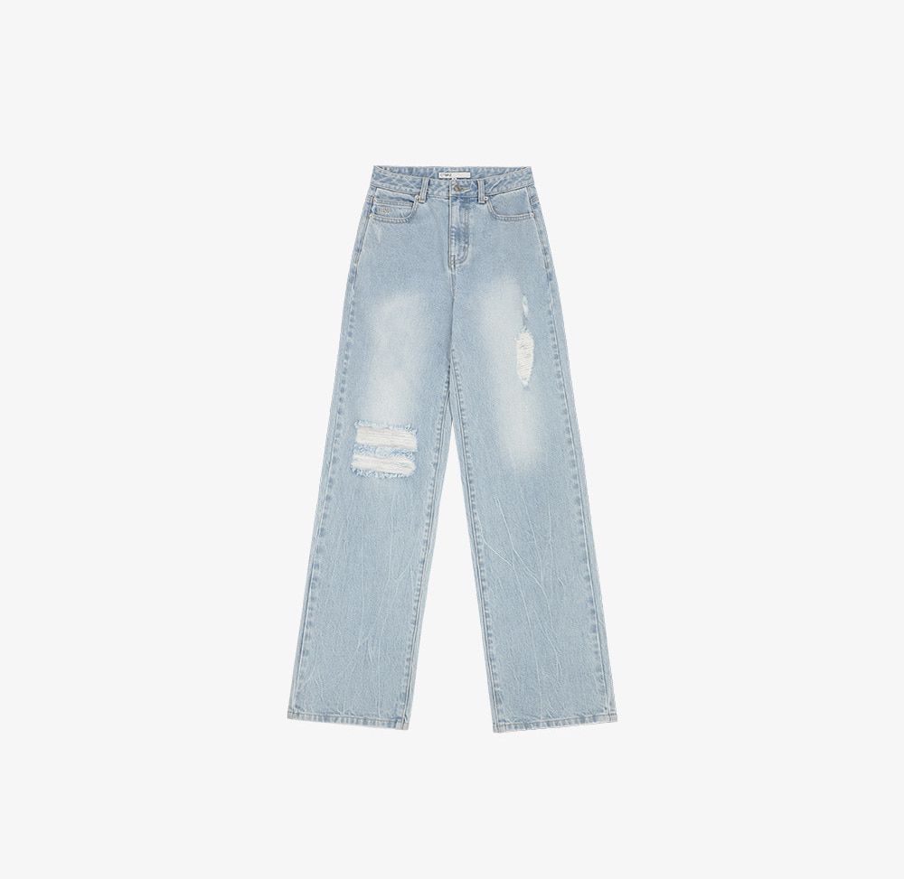 디스트로이드 스트레이트 데님 팬츠