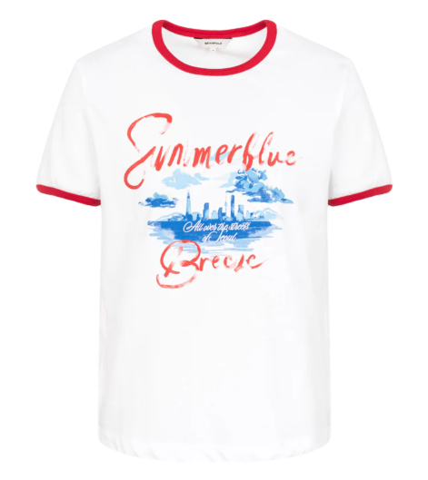 그래픽 반소매 링거 티셔츠 화이트