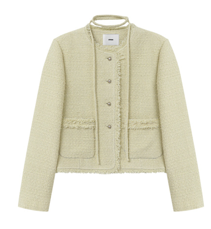 Fringe Strap Tweed Jacket, Light Yellow