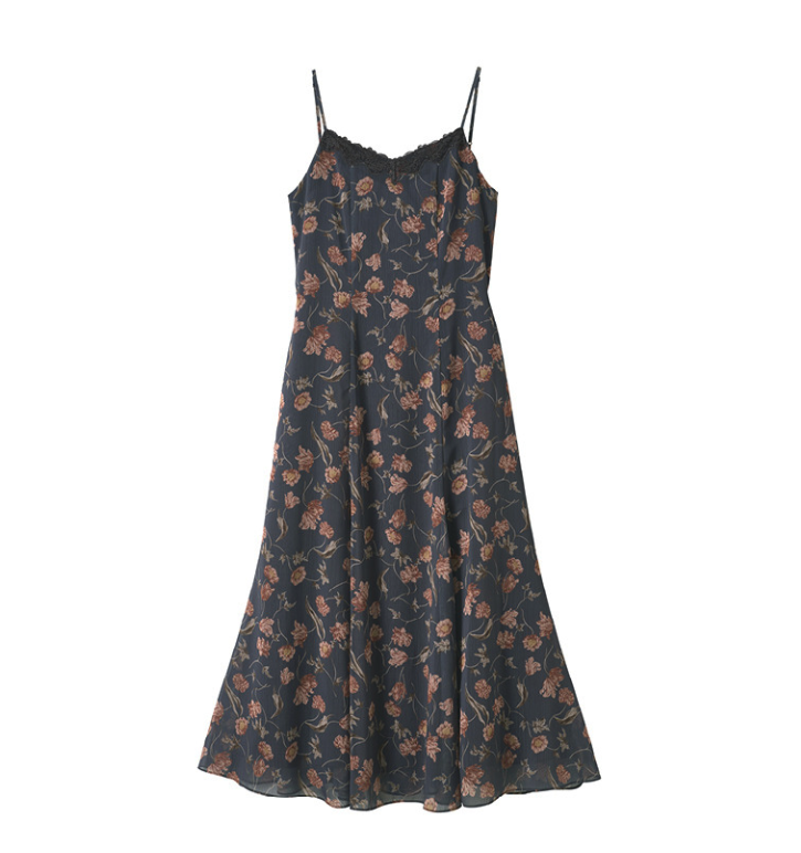 FLOWER LACE SLIP DRESS_DARK GREY