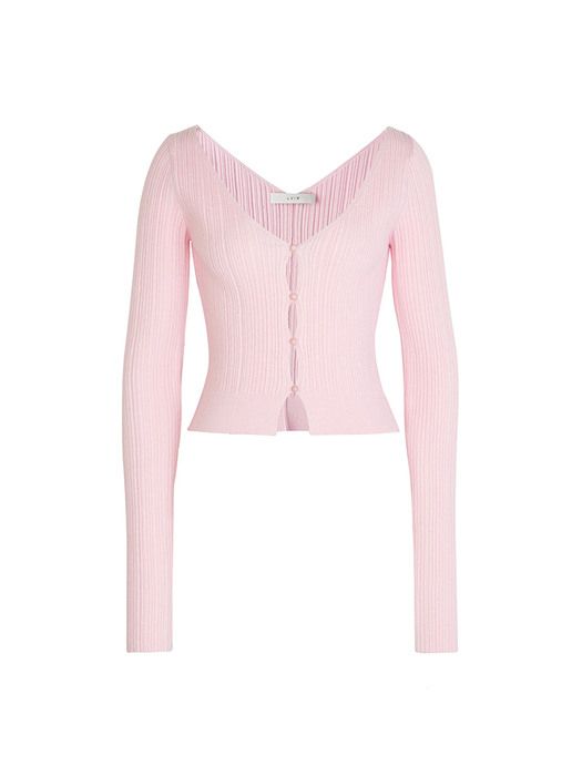 리브드 크롭 니크 브이넥 가디건