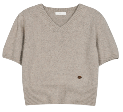 라쿤 브이넥 턱 슬리브 니트