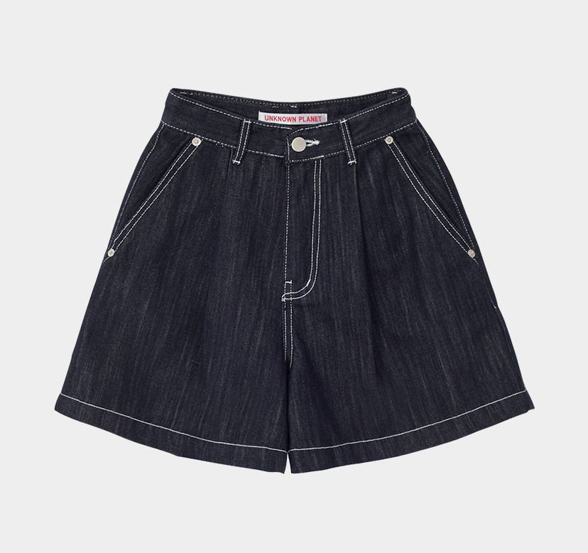 에센셜 원턱 데님 쇼츠 인디고