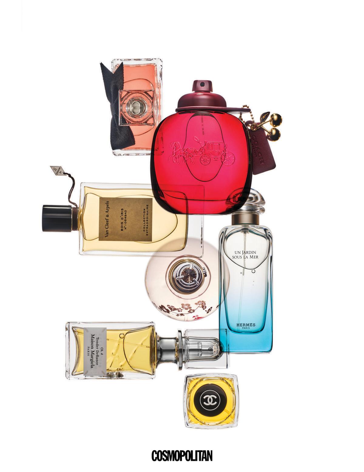 (위부터)미스 디올 에쌍스 80ml 32만1천원대 Dior Beauty. 코치 체리 90ml 16만5천원 Coach. 꼴렉시옹 엑스트라오디네르 네롤리 아마라 75ml 31만8천원 Van Cleef & Arpels. 에끌라 드 아르페쥬 화이트 티 100ml 13만5천원 Lanvin. 운 자르뎅 수 라 메르 100ml 24만5천원 Hermès. CH.4 텐더 디파이언스 75ml 56만원 Maison Margiela. N°5 오 드 뚜왈렛 75ml 24만8천원 Chanel Beauty.