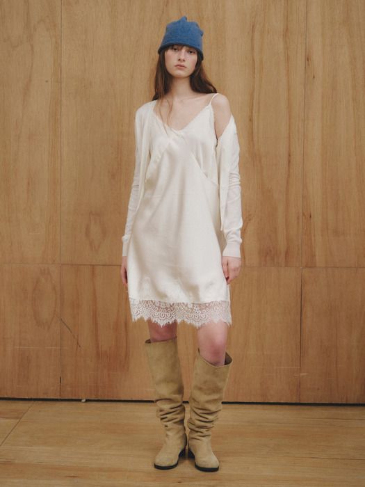 Satin Layered Lace Slip Dress