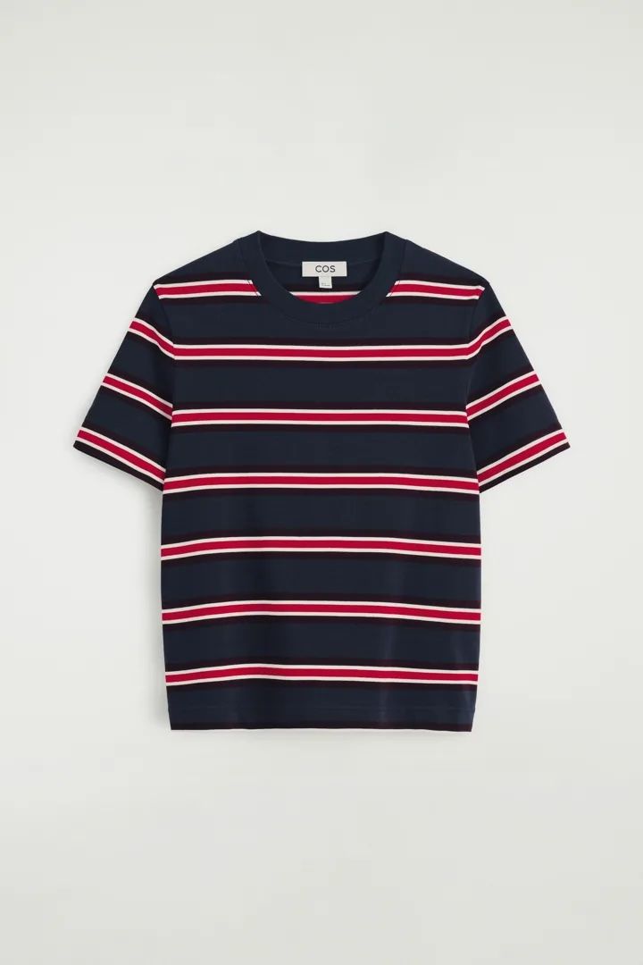 클린 컷 티셔츠 - NAVY - RED - STRIPED