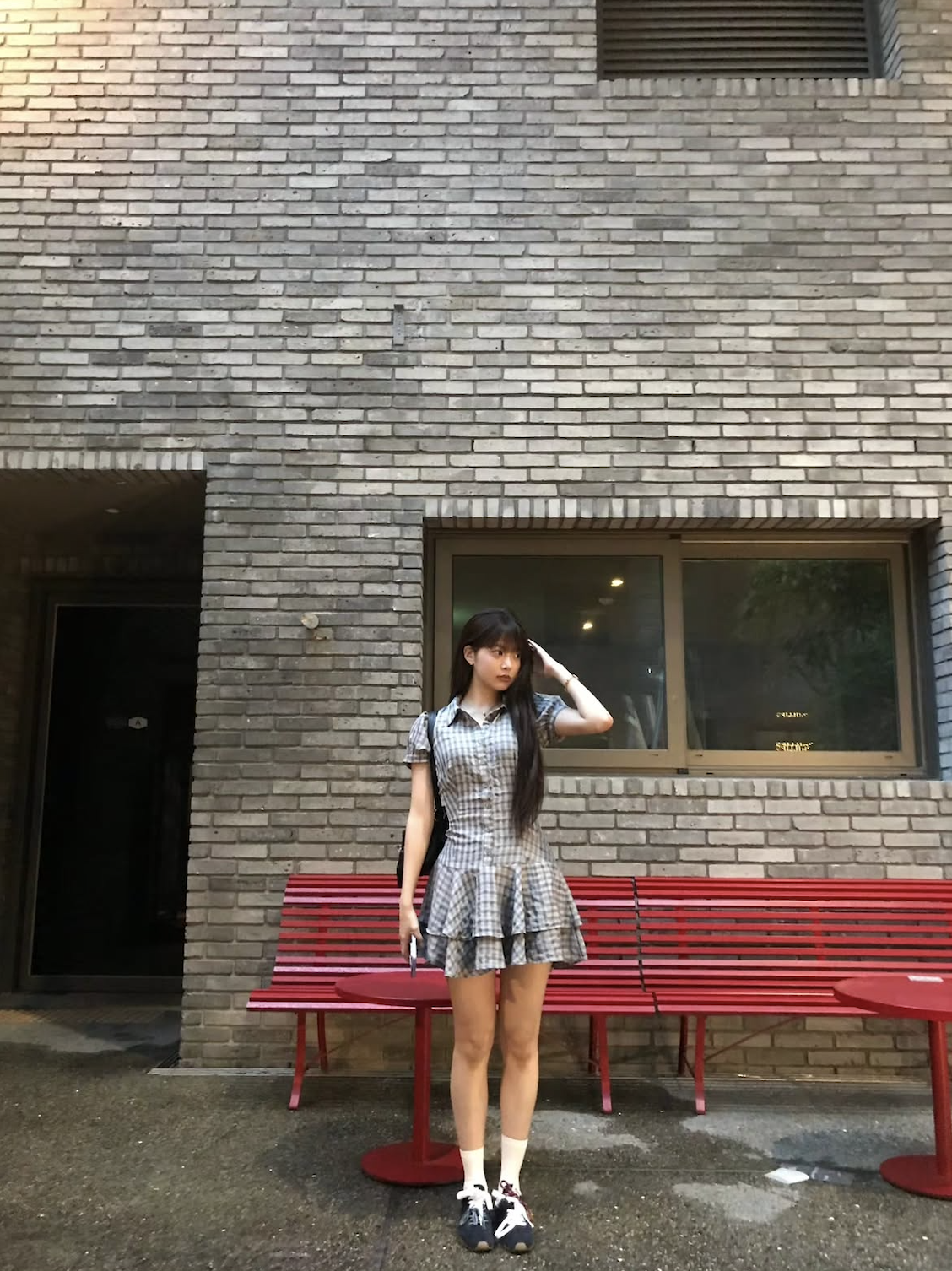 르세라핌 은채 체크 패션 | 인스타그램 @hhh.e_c.v