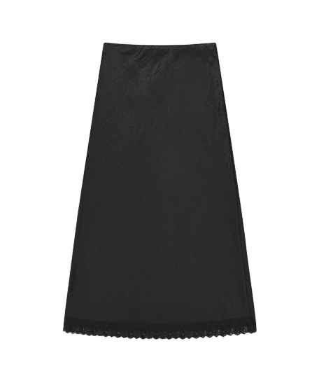 Satin Lace Long Skirt - Charcoal