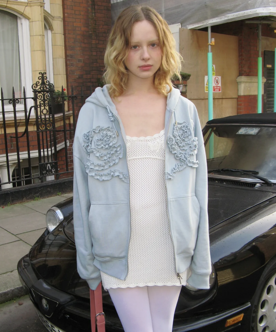 Rose Frill Oversized-Fit Hooded Zip-Up
