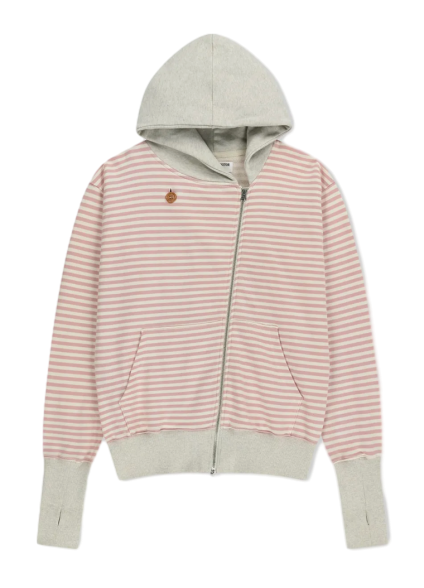 STRIPE UNBALANCED ZIPUP HOODIE