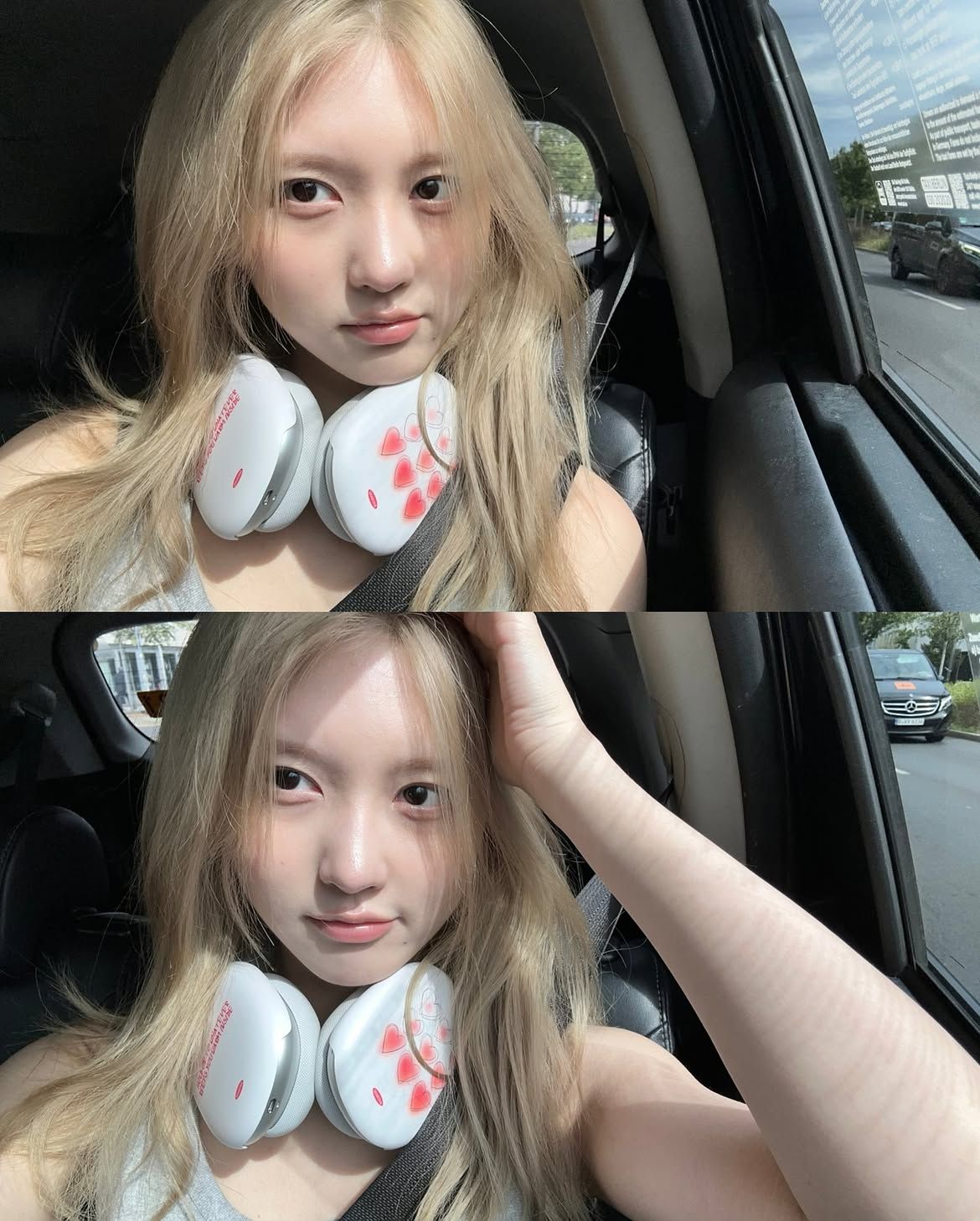 긴 웨이브 헤어에 밝은 금발 탈색을 한 가을ㅣ 인스타그램 @fallingin__fall