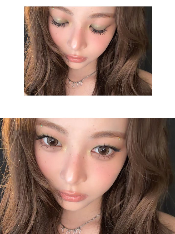 눈두덩 전체에 은은한 펄을 머금은 그린을 얹은 은채ㅣ인스타그램 @hhh.e_c.v