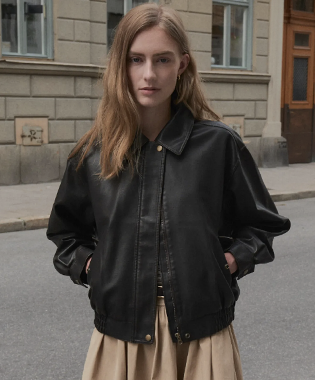 Natural crack leather blouson