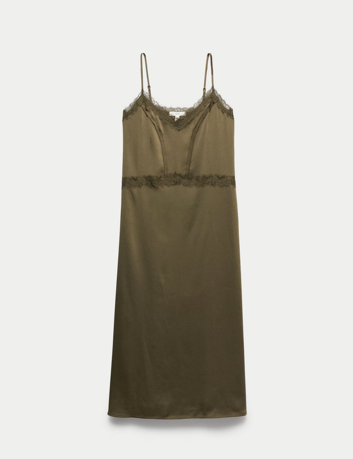 Satin Lace Insert V-Neck Midaxi Slip Dress
