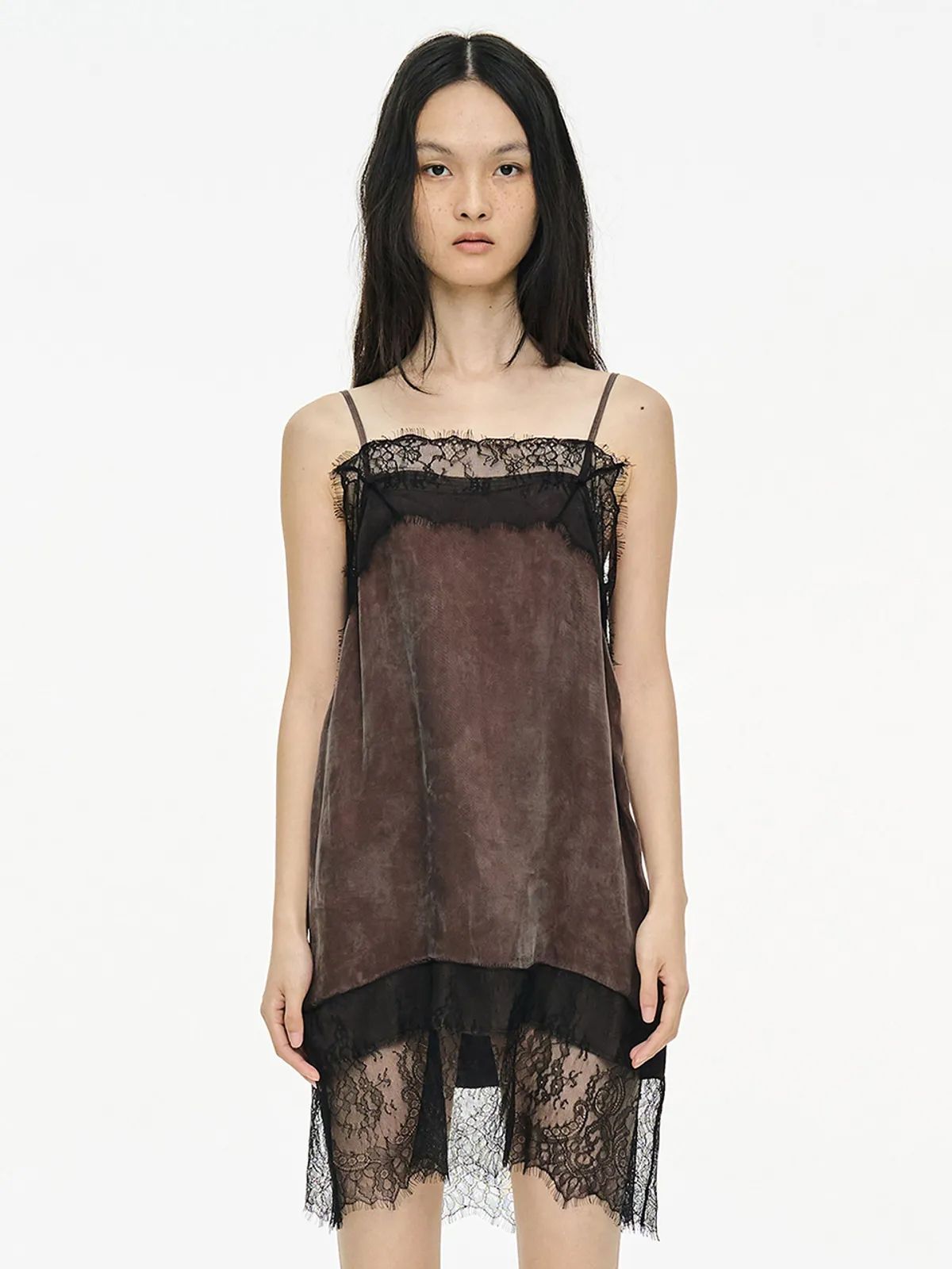 Lace Slip Dress _ Brown