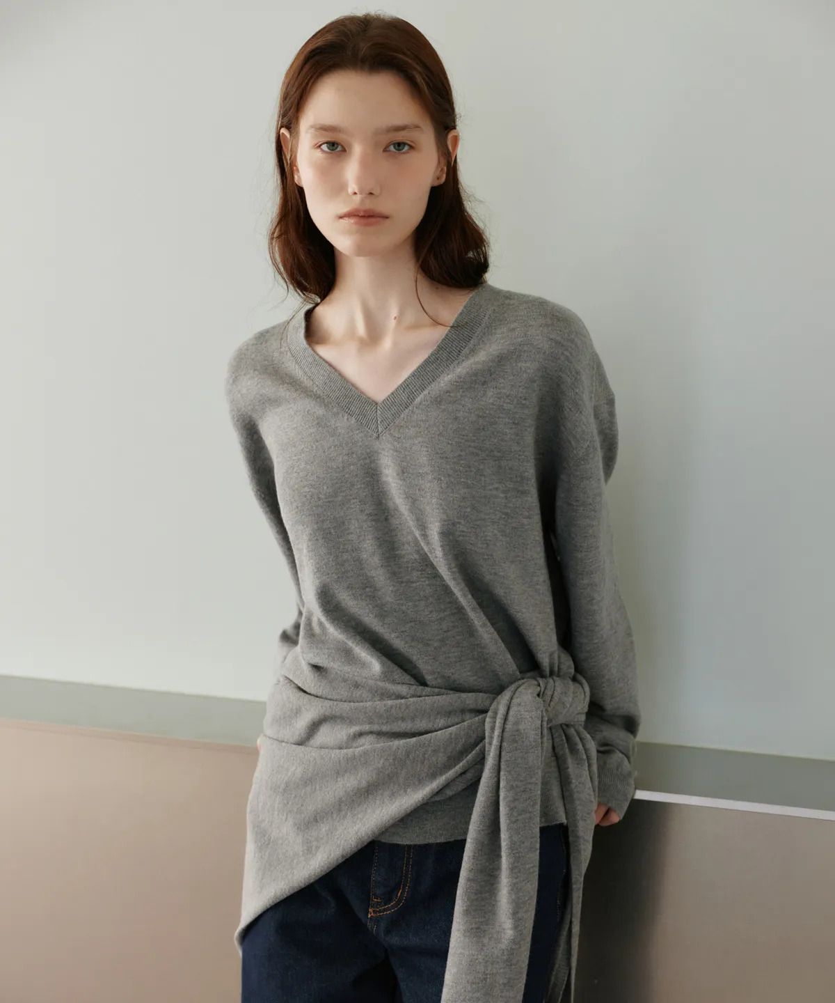 Washable V-neck knit shawl set