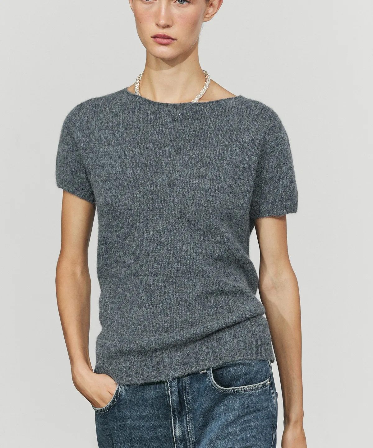 알파카 블렌드 반팔 니트 스웨터