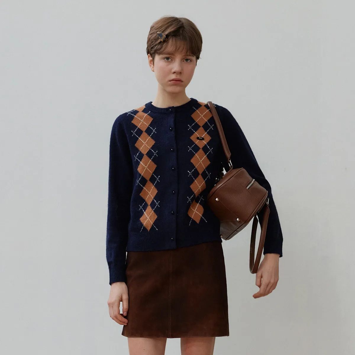 페이션트 클래식 아가일 카디건 네이비