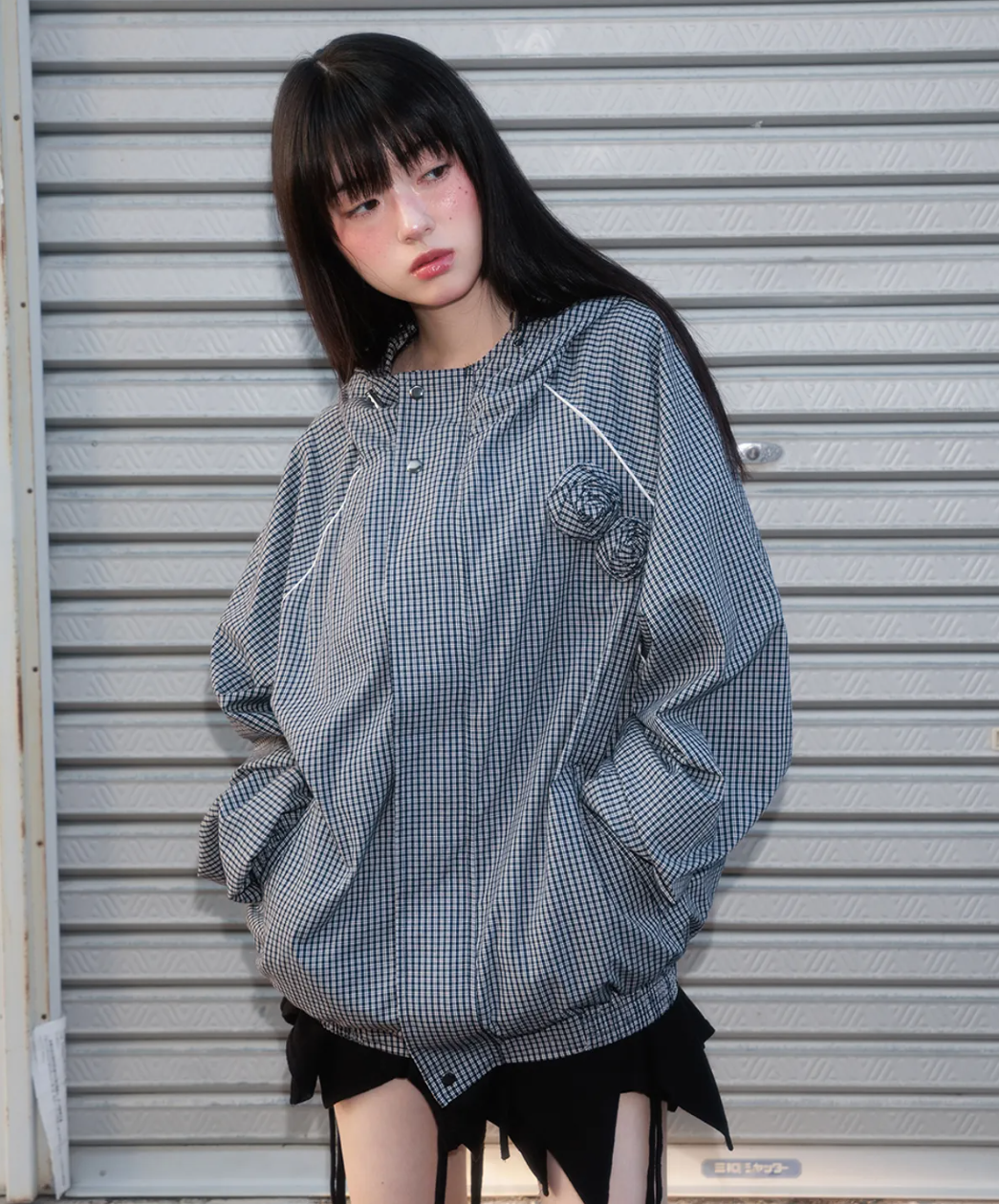 Rose Corsage Check Windbreaker