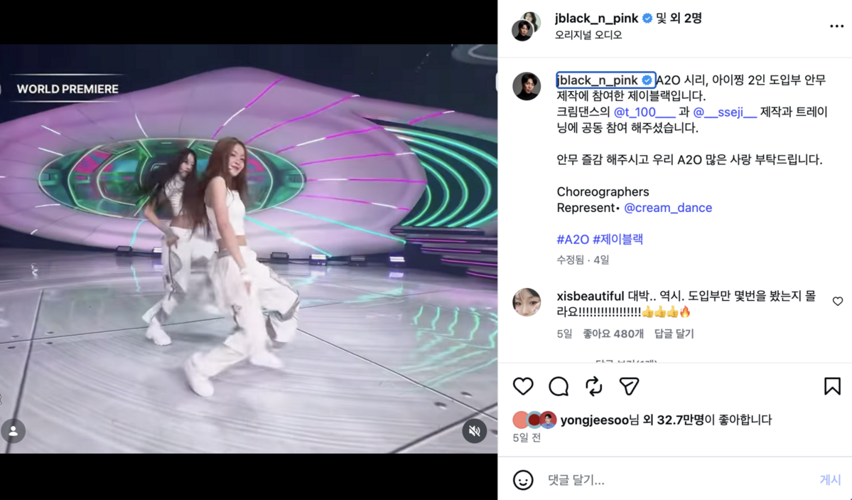 인스타그램 @jblack_n_pink