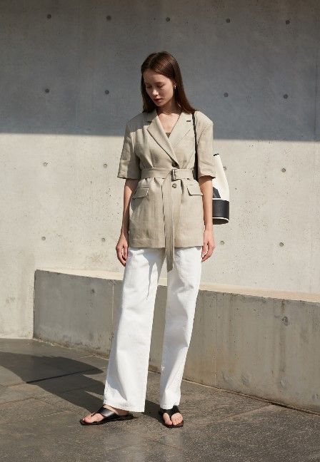 Dunst - HALF SLEEVES BELTED WOOL LINEN JACKET  