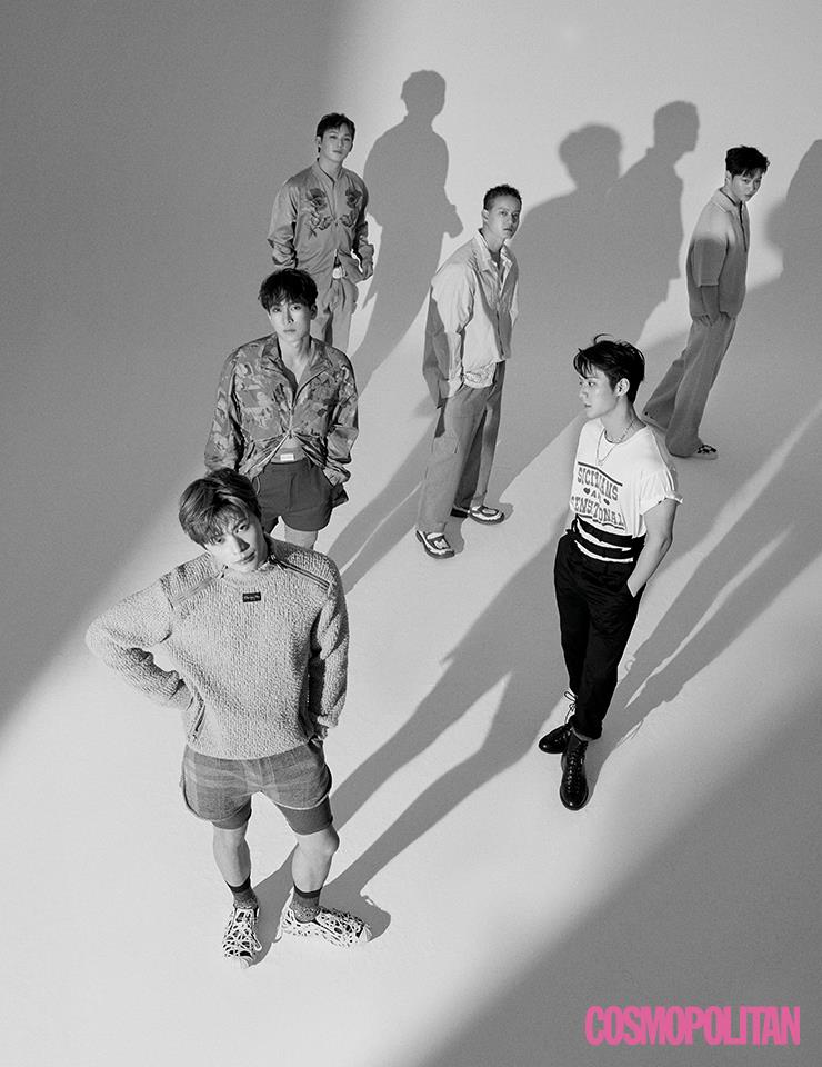 (현식)재킷 가격미정 에트로. 팬츠 1백21만6천원 베르사체 by YOOX. (프니엘)셔츠 17만9천원 프롬아를. 팬츠 63만5천원 메종키츠네. 귀걸이 35만원 우영미. 슈즈 가격미정 캠퍼. (창섭)니트 톱 45만8천원, 팬츠 41만8천원 모두 렉토. 슈즈 가격미정 육스. (은광)재킷, 이너 쇼츠, 쇼츠 모두 가격미정 디올 맨. (성재)니트 톱, 이너 쇼츠, 쇼츠, 슈즈 모두 가격미정 디올 맨. (민혁)티셔츠, 팬츠, 벨트, 목걸이 모두 가격미정 돌체앤가바나. 슈즈 30만8천원 손신발. 양말 스타일리스트 소장품.