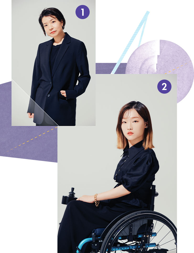 (조한진희)재킷 79만8천원 캘빈클라인. 니트 톱 4만5천원 히든 포레스트 마켓. 팬츠 60만원대 레호. 귀고리 3만5천원 앵브록스. 반지 32만9천원 포트레이트 리포트.(굴러라 구르님)블라우스 21만9천원 분더캄머. 드레스 15만원 코스. 이어 커프, 반지 모두 가격미정 헤이. 팔찌 1만원대 H&M.