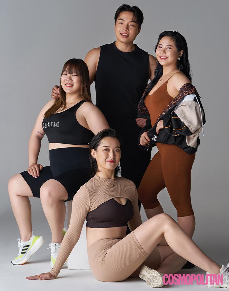 (핏블리)슬리브리스 톱 4만2천원, 팬츠 10만9천원 모두스컬피그. (정민)아노락 14만8천원 재거드. 보디슈트 5만9천원대 H&M. 귀고리 스타일리스트 소장품. (소영)볼레로 톱 2만9천원대, 사이클링 쇼츠 2만9천원대 모두 H&M. 브라톱 6만9천원 푸마. 스니커즈 9만8천원 뉴발란스. 목걸이, 반지 스타일리스트 소장품. (지혜)브라톱 6만9천원 재거드. 사이클링 쇼츠 2만9천원대 더트렌스페어런트머신. 목걸이 12만5천원 폴브리알. 스니커즈 22만9천원 아디다스. 귀고리 스타일리스트 소장품.