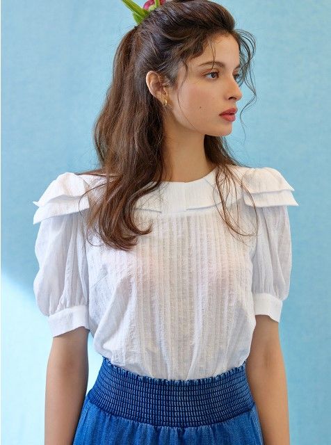 Arko- Ribbon shoulder cotton blouse 