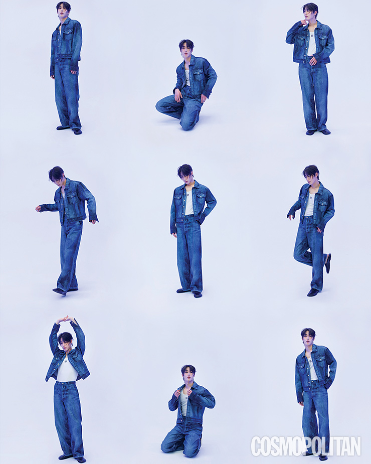 데님 재킷 2백20만원, 이너 톱 49만원, 데님 팬츠 1백60만원, 슈즈 가격미정 모두 로에베.