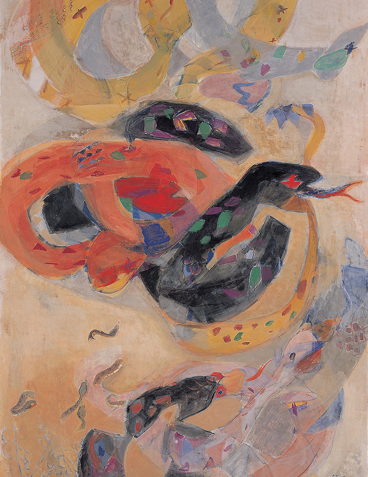 Chun Kyung-ja Tangled Snakes 1969 pigments on paper 198x136cm Private Collection.