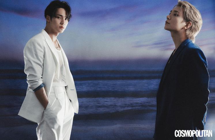 (민규)재킷, 팬츠 모두 가격미정 니치투나잇. 이너 톱 19만원대 아미. 목걸이 가격미정 SMFK. (조슈아)재킷 가격미정 르메테크. 이너 톱 37만원대 앤드뮐미스터. 팬츠 42만원대 아워레가시.